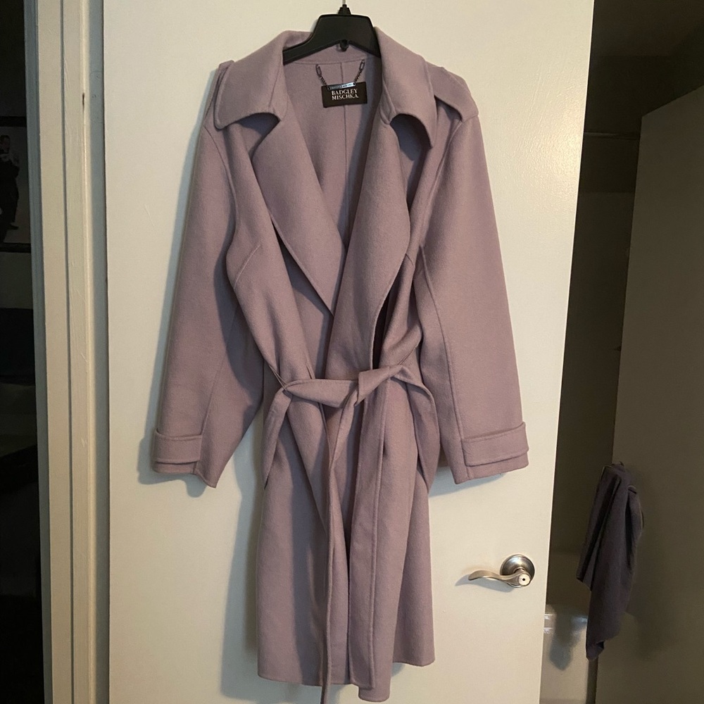 Baddy Mischka Double Face Wool Blend Wrap Coat